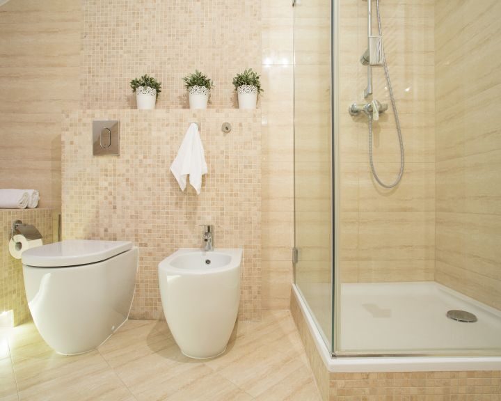 A city bathroom remodeling project featuring a dual toilet and shower.
